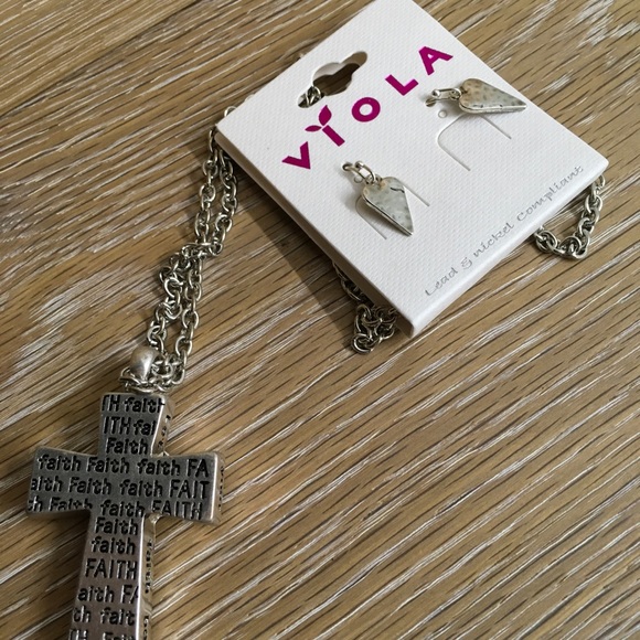 Silver Philosophical Cross Necklace & Drop Earring - Picture 6 of 11